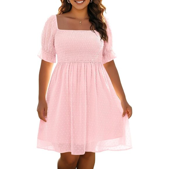 Women's Puff Sleeve Square Neck Mini Chiffon Sundress Casual Summer - Picture 1 of 4